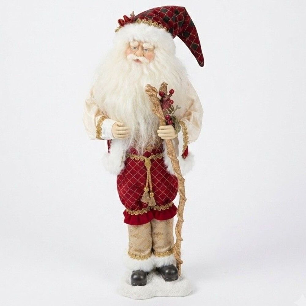 Vintage Style Jester Santa Claus Figurine 21” Red Green Christmas Decor